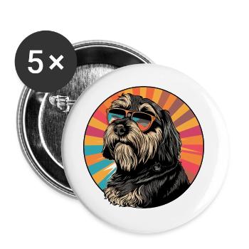 Chien à lunettes de soleil dans un arc-en-ciel rétro - Lot de 5 grands badges (56 mm) - blanc - Devant