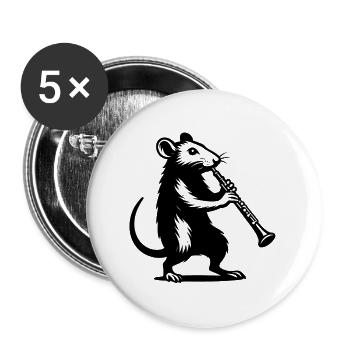 Klarinett spielende Maus - Buttons groß 56 mm (5er Pack) - Weiß - Vorne