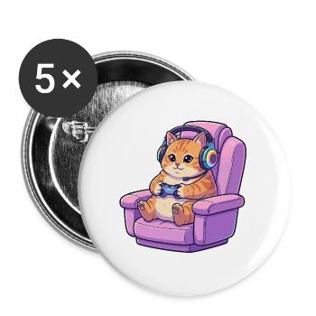 Niedliche Gamer-Katzen-Headset-Gaming-Stuhl-Kunst - Buttons groß 56 mm (5er Pack) - Weiß - Vorne