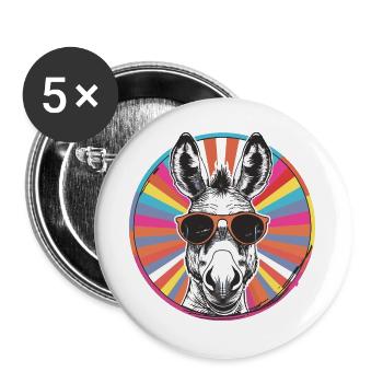 Sonnenbrillen-Esel im Regenbogen - Buttons groß 56 mm (5er Pack) - Weiß - Vorne