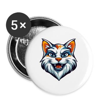 Mascotte féline féroce Logo - Lot de 5 grands badges (56 mm) - blanc - Devant