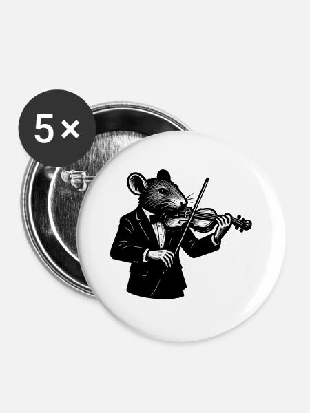 Rattengeiger im Smoking Violine Geige - Buttons groß 56 mm (5er Pack) - Weiß