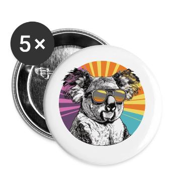 Koala mit Sonnenbrille im Retro Regenbogen - Buttons groß 56 mm (5er Pack) - Weiß - Vorne