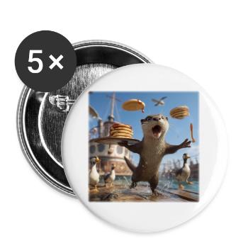 Funny Otter with Pancake Chaos Design - Buttons large 2.2''/56 mm (5-pack) - white - Front