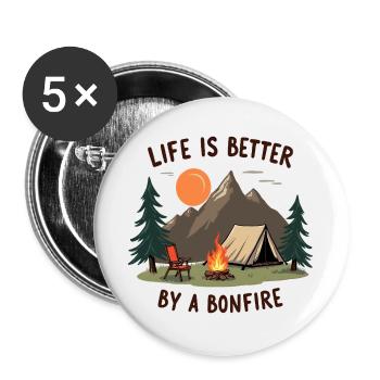 Life is better by a Bonfire Camping Adventure - Buttons large 2.2''/56 mm (5-pack) - white - Front