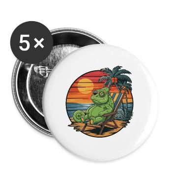 Caméléon drôle sur la plage Coucher de soleil des vacances d’été - Lot de 5 grands badges (56 mm) - blanc - Devant