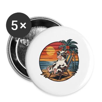 Lustige Kuh am Strand, Sommerurlaub Sonnenuntergang - Buttons groß 56 mm (5er Pack) - Weiß - Vorne
