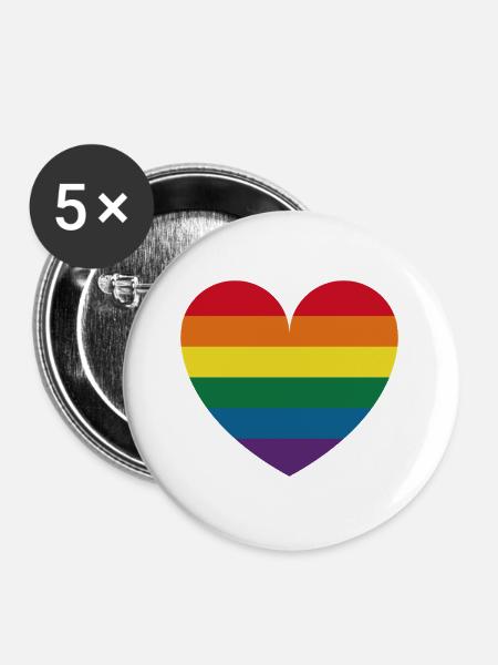 Regenbogenherz - Buttons groß 56 mm (5er Pack) - Weiß