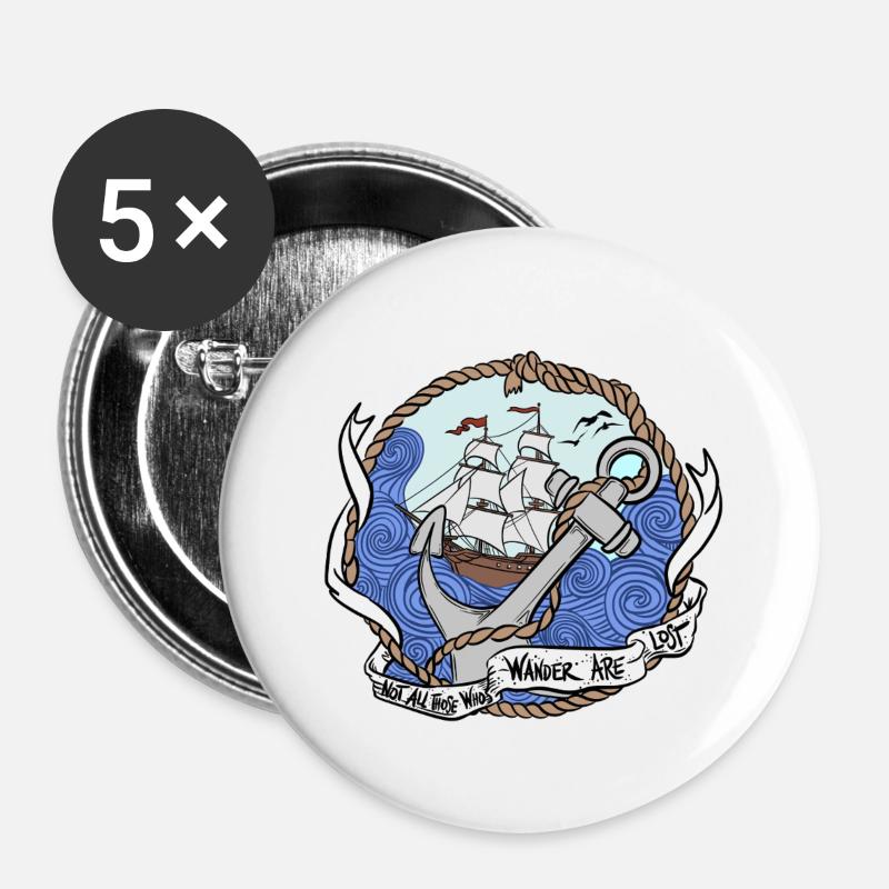 Captain's anchor on stormy seas - Buttons large 2.2''/56 mm (5-pack) - white