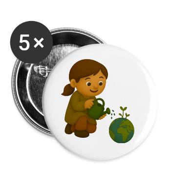 Petit écologiste qui verse le globe - Lot de 5 grands badges (56 mm) - blanc - Devant