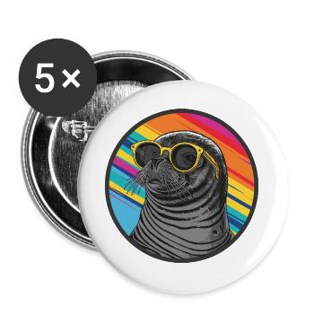 Sceau coloré avec lunettes de soleil - Lot de 5 grands badges (56 mm) - blanc - Devant