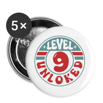 Niveau 9 débloqué – Conception d’anniversaire de joueur - Lot de 5 grands badges (56 mm) - blanc - Devant
