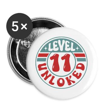 Niveau 11 Débloqué – Conception d’anniversaire joueur - Lot de 5 grands badges (56 mm) - blanc - Devant