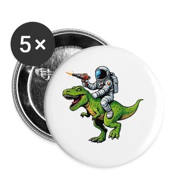Astronaut auf Dino: Laserjagd - Buttons groß 56 mm (5er Pack) - Weiß - Vorne