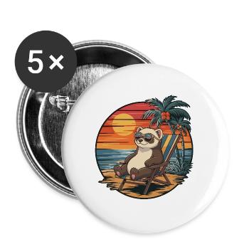 Lustiges Frettchen am Strand, Sommerurlaub Sonnenuntergang - Buttons groß 56 mm (5er Pack) - Weiß - Vorne
