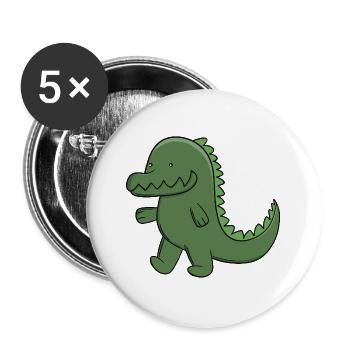Niedlicher grüner Alligator fröhlicher Kawaii-Krokodil - Buttons groß 56 mm (5er Pack) - Weiß - Vorne