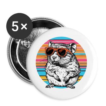 Sonnenbrillen-Hamster im Retro-Rainbow - Buttons groß 56 mm (5er Pack) - Weiß - Vorne
