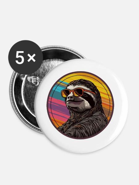 Faultier mit Sonnenbrille - Buttons groß 56 mm (5er Pack) - Weiß