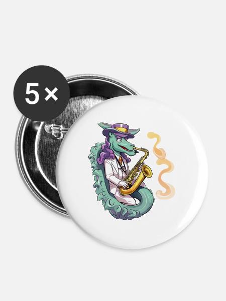 Drachen-Saxophonist im Smoking - Buttons groß 56 mm (5er Pack) - Weiß