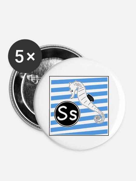 S wie Seepferdchen - Buttons groß 56 mm (5er Pack) - Weiß