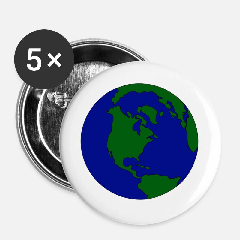 Minimal Globe: Earth in Blue-Green - Buttons large 2.2''/56 mm (5-pack) - white