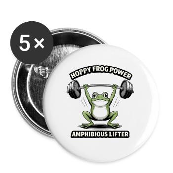 Pouvoir de la grenouille hoppy – Grenouille de fitness drôle - Lot de 5 grands badges (56 mm) - blanc - Devant