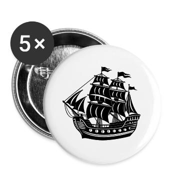 Piratenschiff - Buttons groß 56 mm (5er Pack) - Weiß - Vorne