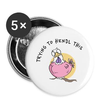 Pinkes Huhn Cartoon auf Ast Dialekt Hühner Spruch - Buttons groß 56 mm (5er Pack) - Weiß - Vorne