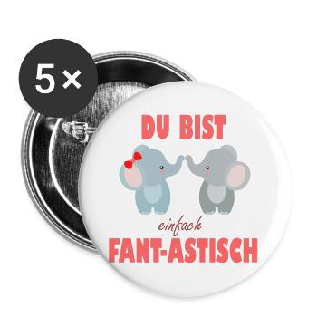 Du Bist Einfach Fantastisch Elefantenfreunde - Buttons groß 56 mm (5er Pack) - Weiß - Vorne