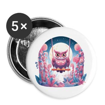 Nächtliche Eulen-Schaukel im Zauberwald - Buttons groß 56 mm (5er Pack) - Weiß - Vorne