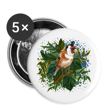 Bunter Vogel - Buttons groß 56 mm (5er Pack) - Weiß - Vorne
