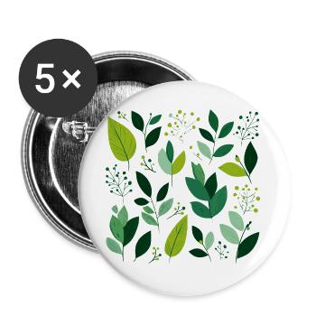 grüne Blätter - Buttons groß 56 mm (5er Pack) - Weiß - Vorne