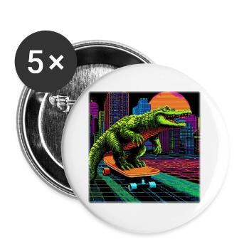 Pixel Art Crocodile – Retro Skater Synthwave - Buttons large 2.2''/56 mm (5-pack) - white - Front