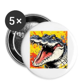 Wildes Krokodil – Urban Street Art Design - Buttons groß 56 mm (5er Pack) - Weiß - Vorne