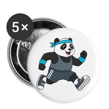 Süßer Panda Cartoon Joggen Marathon Laufen - Buttons groß 56 mm (5er Pack) - Weiß - Vorne