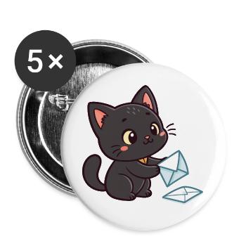 Kawaii Black Cat and Envelopes - Buttons large 2.2''/56 mm (5-pack) - white - Front