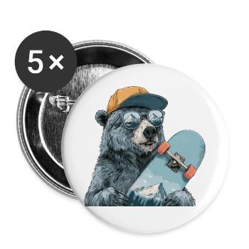 Bär Skater mit Bergreflexion - Buttons groß 56 mm (5er Pack) - Weiß - Vorne
