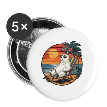 Funny Polar Bear on Beach Summer Vacation Sunset - Buttons large 2.2''/56 mm (5-pack) - white - Front