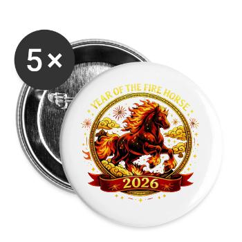 Vintage Chinesische Sternzeichen Pferd Shirt 2026  - Buttons groß 56 mm (5er Pack) - Weiß - Vorne