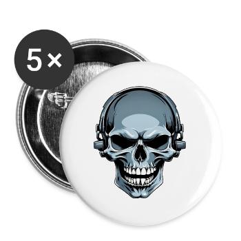 Skull with headphones illustration - Buttons large 2.2''/56 mm (5-pack) - white - Front