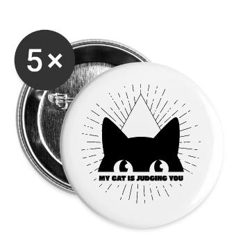 MON CHAT TE JUGE - Lot de 5 grands badges (56 mm) - blanc - Devant