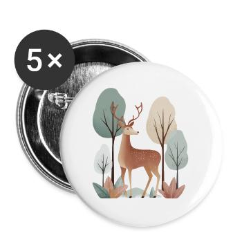 Cerf en forêt – Animal calme et nature - Lot de 5 grands badges (56 mm) - blanc - Devant