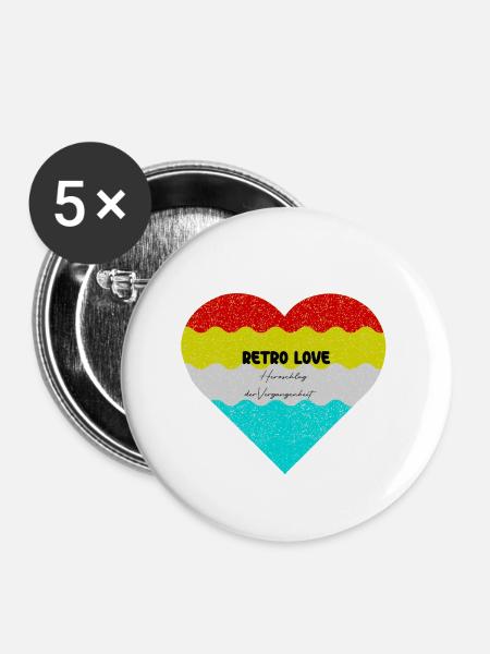 Retro Herzliebe im bunten Farbverlauf - Buttons groß 56 mm (5er Pack) - Weiß