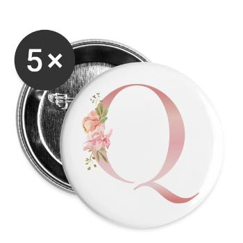 Monogramme Floral Q pastel - Lot de 5 grands badges (56 mm) - blanc - Devant