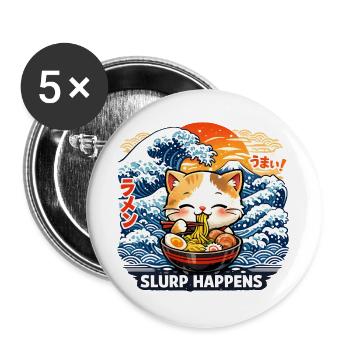 Ramen Katze Slurp Happens - Buttons groß 56 mm (5er Pack) - Weiß - Vorne