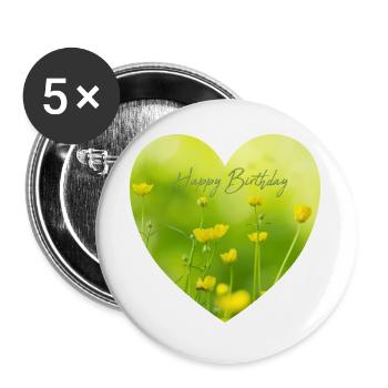 Yellow flower heart for birthday - Buttons large 2.2''/56 mm (5-pack) - white - Front