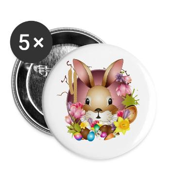 Entzückender Osterhase mit österlicher Deko - Buttons groß 56 mm (5er Pack) - Weiß - Vorne