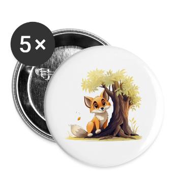 Waldfuchs am goldenen Baum - Buttons groß 56 mm (5er Pack) - Weiß - Vorne
