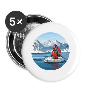 Alpine Rettungsfahrt im Eissee - Buttons groß 56 mm (5er Pack) - Weiß - Vorne