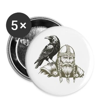 Légende viking viking marin Odin Raven Fighter - Lot de 5 grands badges (56 mm) - blanc - Devant